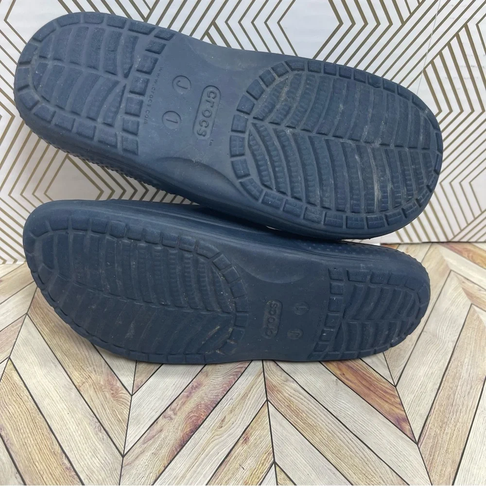 CROCS Navy iconic comfort rubber slides shoes sandals‎ size 1 kids youth sb4 - Picture 7 of 8